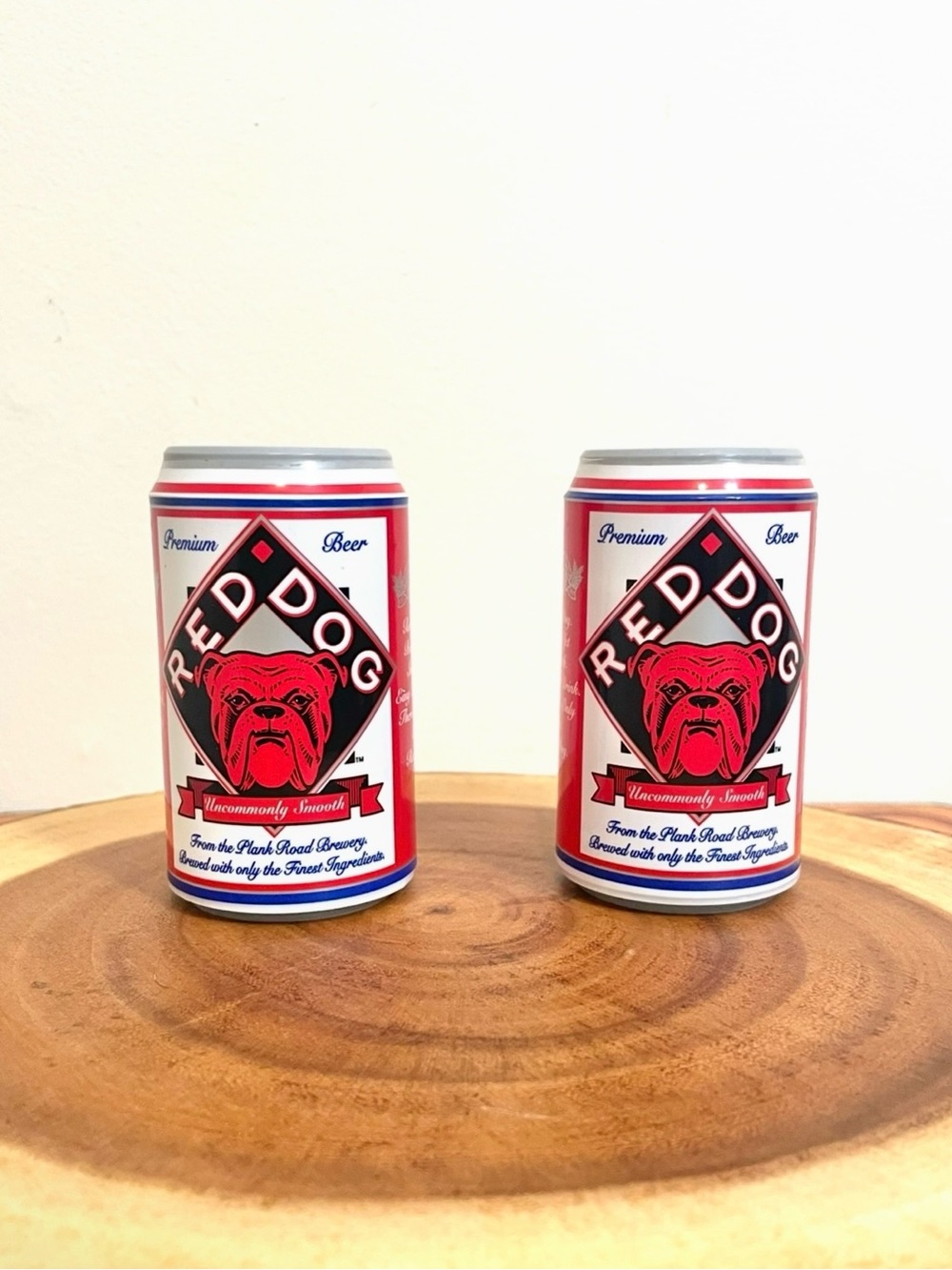 Vintage Set of Red Dog Beer Can Shaped Salt And Pepper Shakers Y2K Collectible